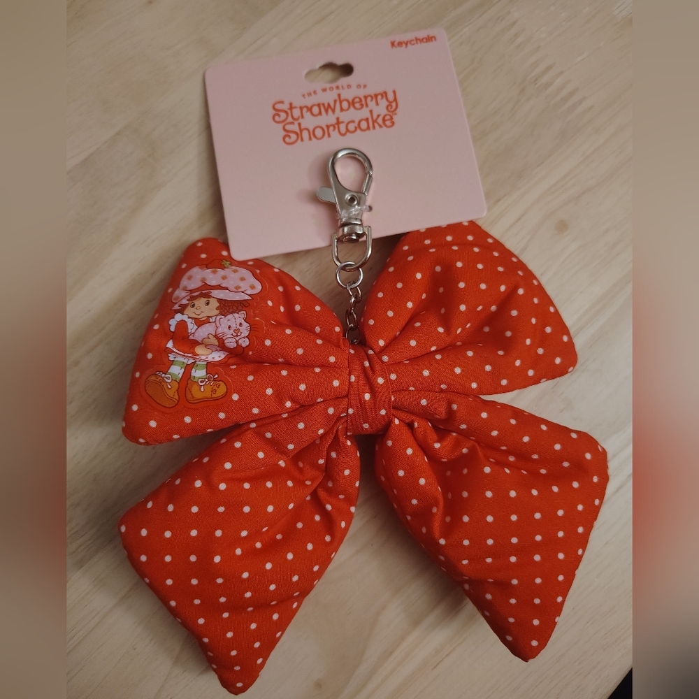 Strawberry Shortcake Red Quilted Bow Keychain Clip Accessory Kawaii Retro